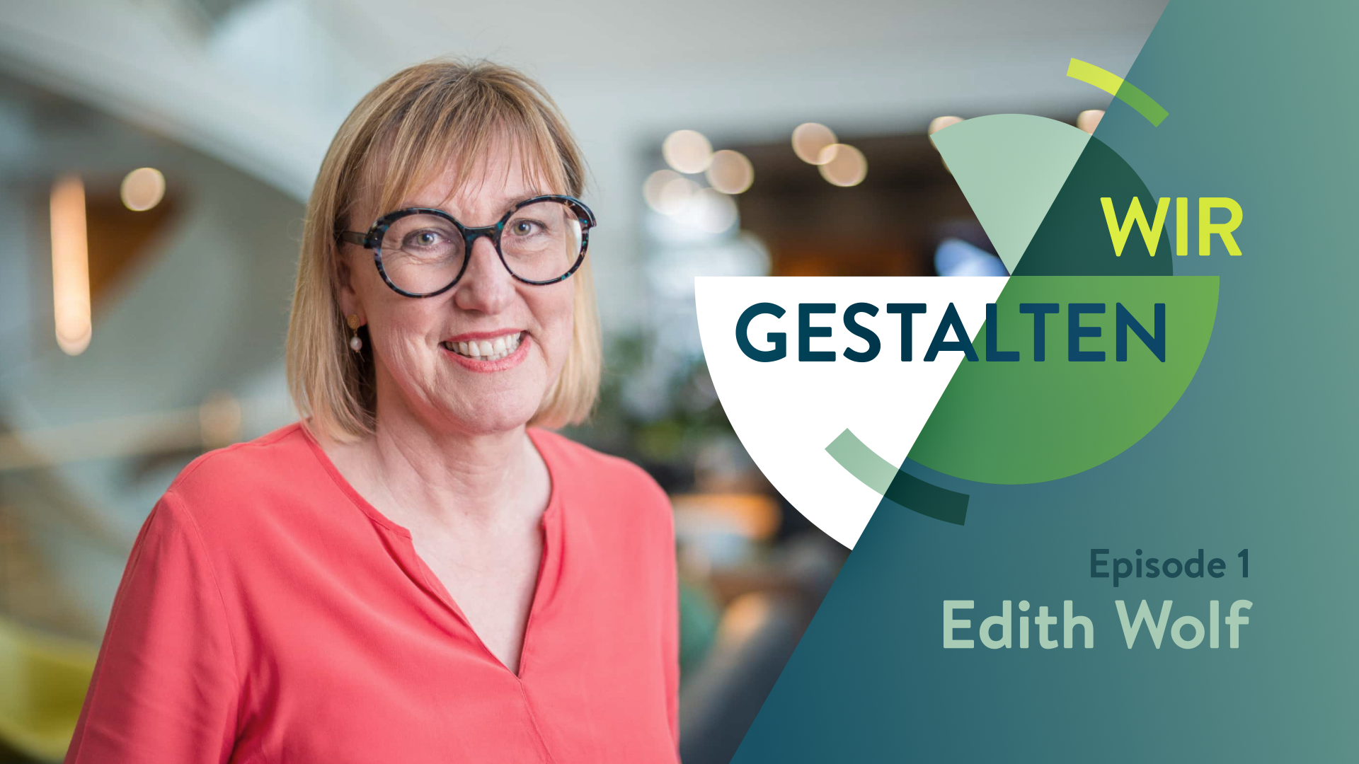 Episodencover der Videoreihe "Wir gestalten" mit einem Porträtbild von Edith Wolf