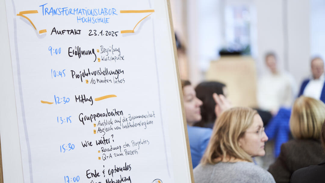 Netzwerktreffen Transformationslabor Hochschule; Flipchart mit Programm 