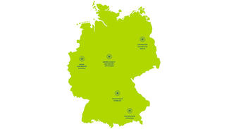 Deutschlandkarte mit den fünf geförderten Hochschulen