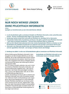 Spotlights zur Schulinformatik aus dem Informatik-Monitor 2025/26 (Cover der Publikation)