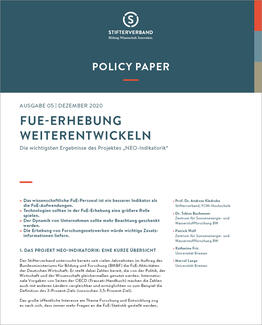 Policy Paper "FuE-Erhebung weiterentwickeln" (Cover der Publikation)